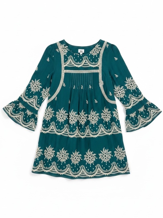 ivy jane Dresses & Skirts - Ivy Jane Boho Embroidered Eyelet Detail 3/4 Sleeve Dress Emerald Green Size XS